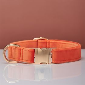 Multiple Colour Velvet Personalise Dog Collar Leash Set With Bow (Option: Orange-S)