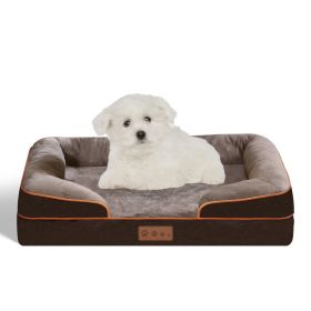 Orthopedic Dog Bed With High Support For Small And Large Breeds - Breathable, Waterproof Memory Foam Bed With Elevated Sides (Color: Brown, size: L)