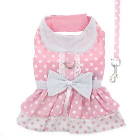 Polka Dot and Lace Dog Dress Set with Leash (Color: Pink, size: large)