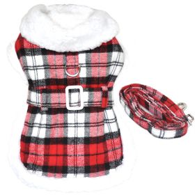 Sherpa-Lined Dog Harness Coat (Color: Red & White Plaid, size: small)